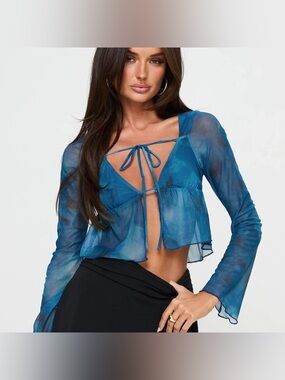 NWT Princess Polly Too Short Sheer Long Sleeve Top - Blue Tie Dye - 4